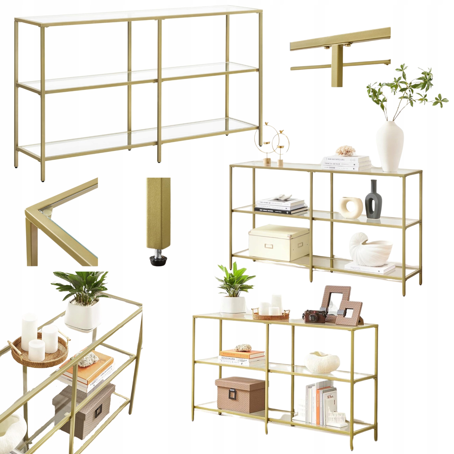 Sklenená konzola 130x30 cm Tvrdené Sklo Úzky bočný stolík kovový Loft