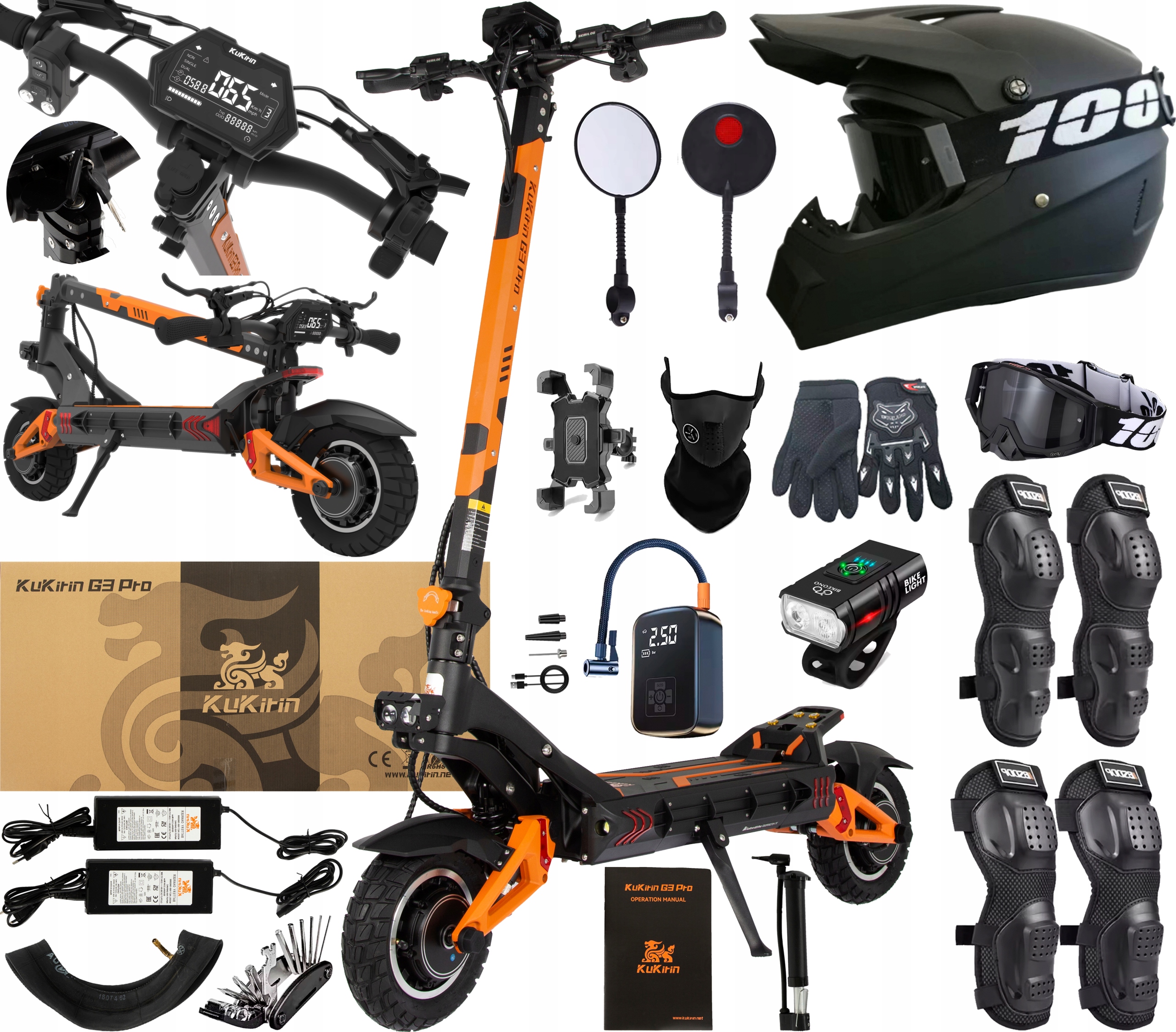 Kukirin G3 Pro Skládací 2400W 52V 23.4AH 65km/h 80KM Terénní +10 Dárek