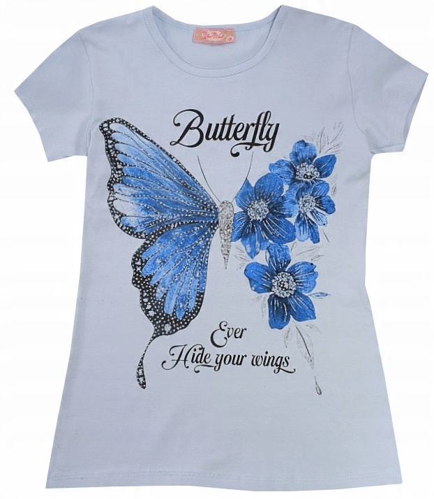 

Bluzka T-shirt Bawełna brokat motyl 164 H303Ł