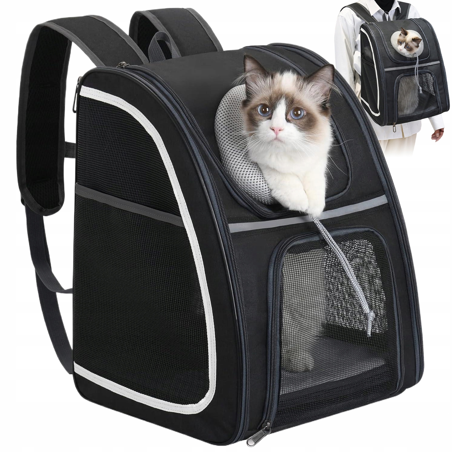 Levně Batoh pro kočky s ventilací a odnímatelným dnem – ideální pro každou cestu