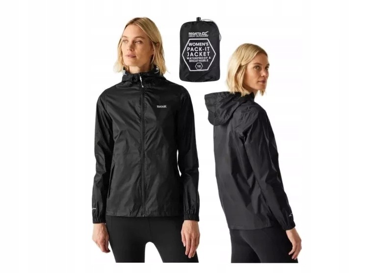 Kurtka Przeciwdeszczowa Regatta RWW305 800 Pack-it Czarny XXL