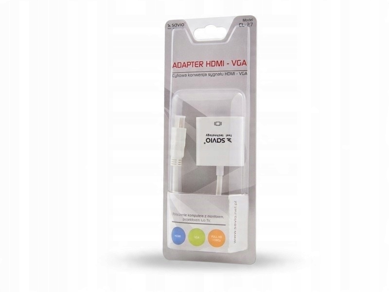 CL-27 Kabel Adapter Hdmi M Do Vga (d-sub) F White biały