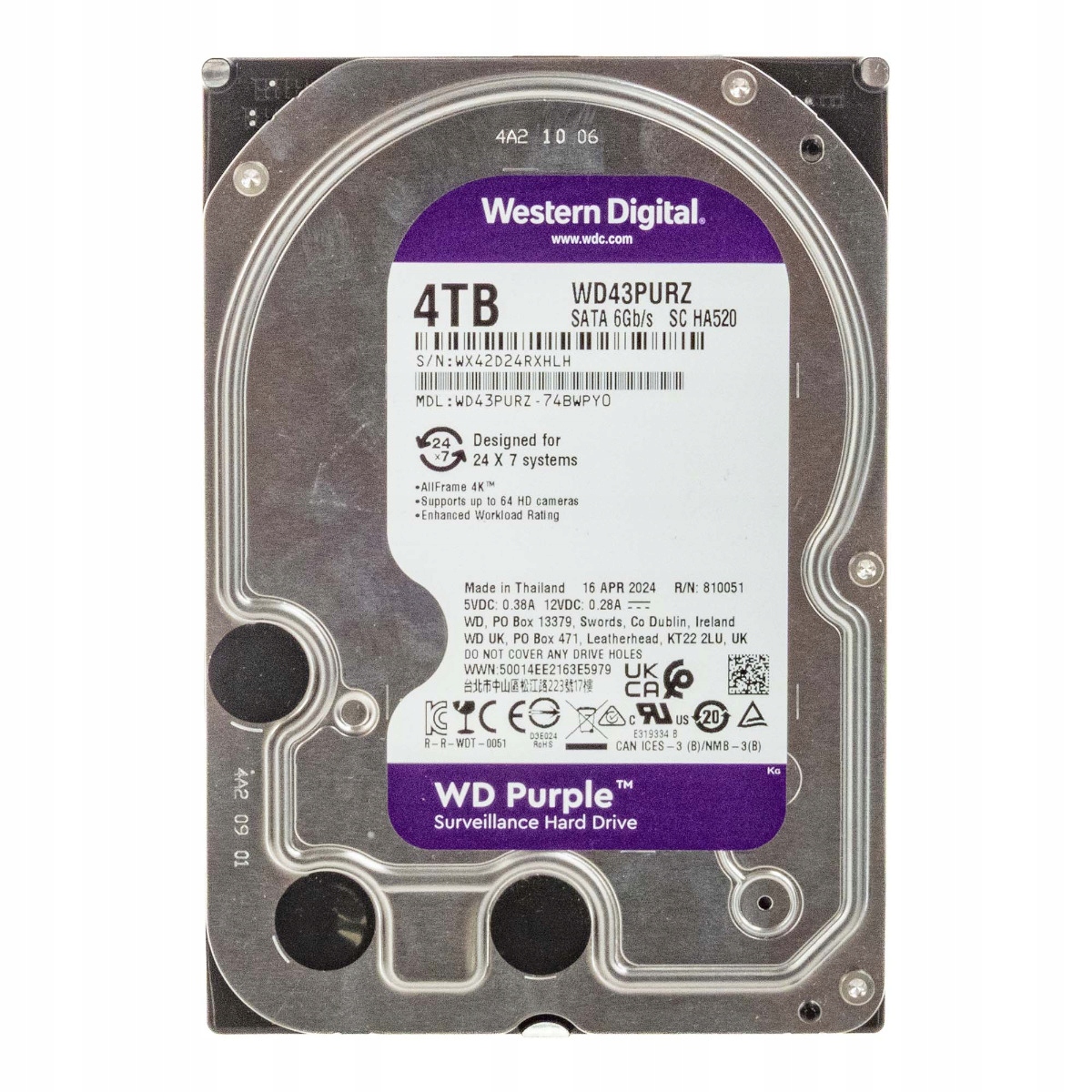 Wd Purple 4TB 5.4K 256MB Sata III 3.5'' WD43PURZ Sc HA520