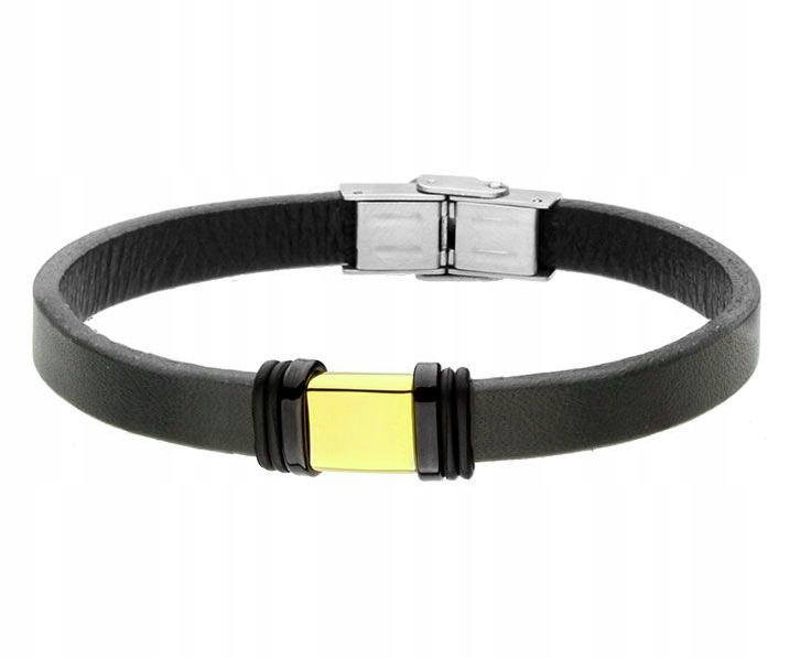 Náramek z přírodní kůže Manoki 316L pozlacená