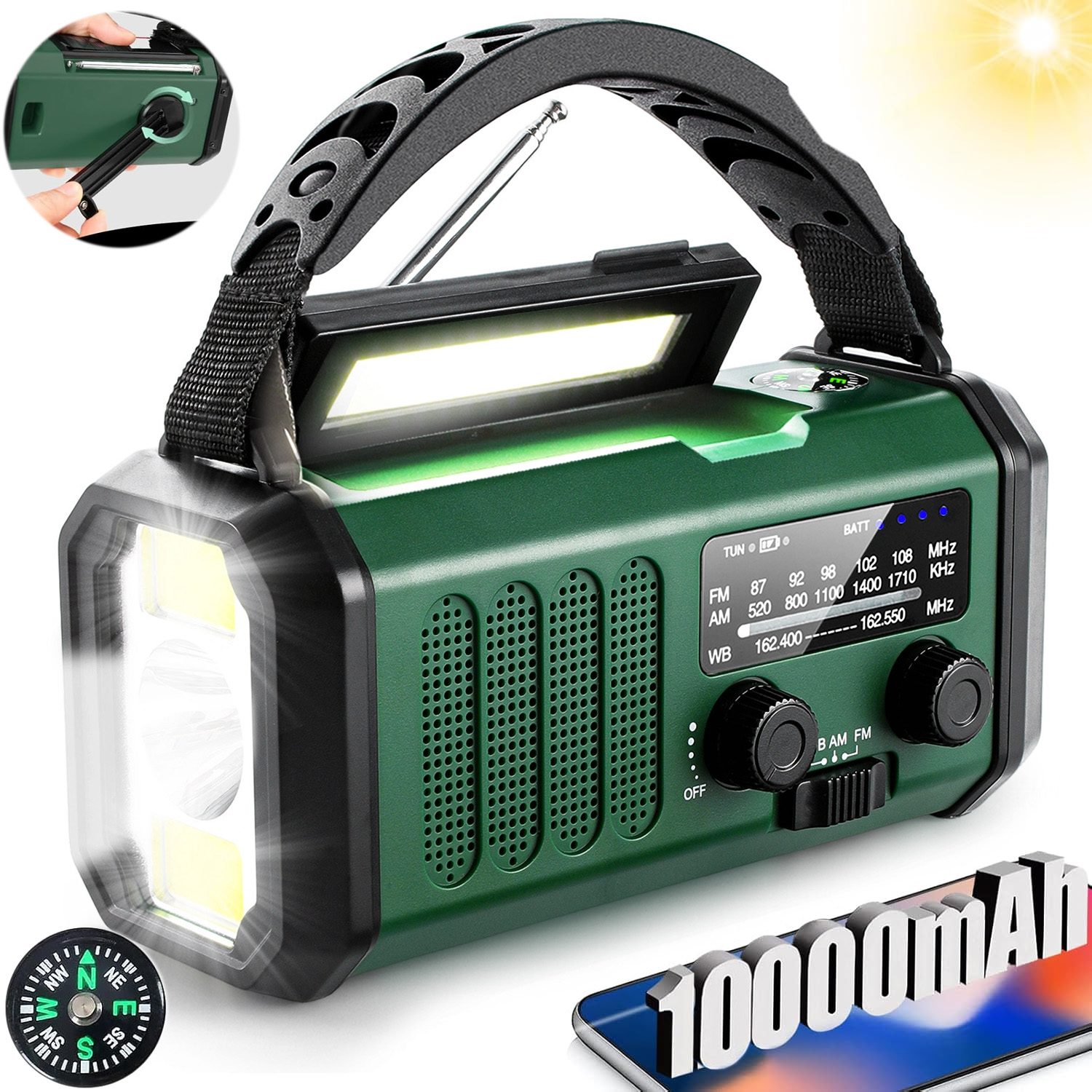 10000MAH Přenosné Rádio Na Kliku Solární Stavební Svítilna Powerbanka