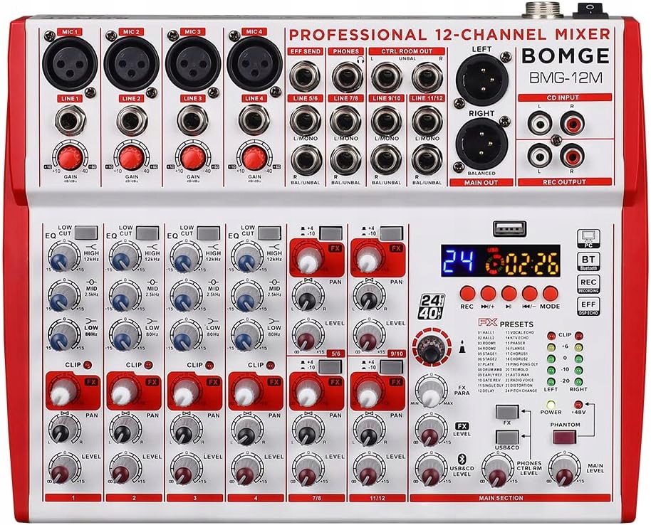 Mixážní Pult Audio Streamovací Bomge Stereo Bluetooth 12-VSTUPOVÝ