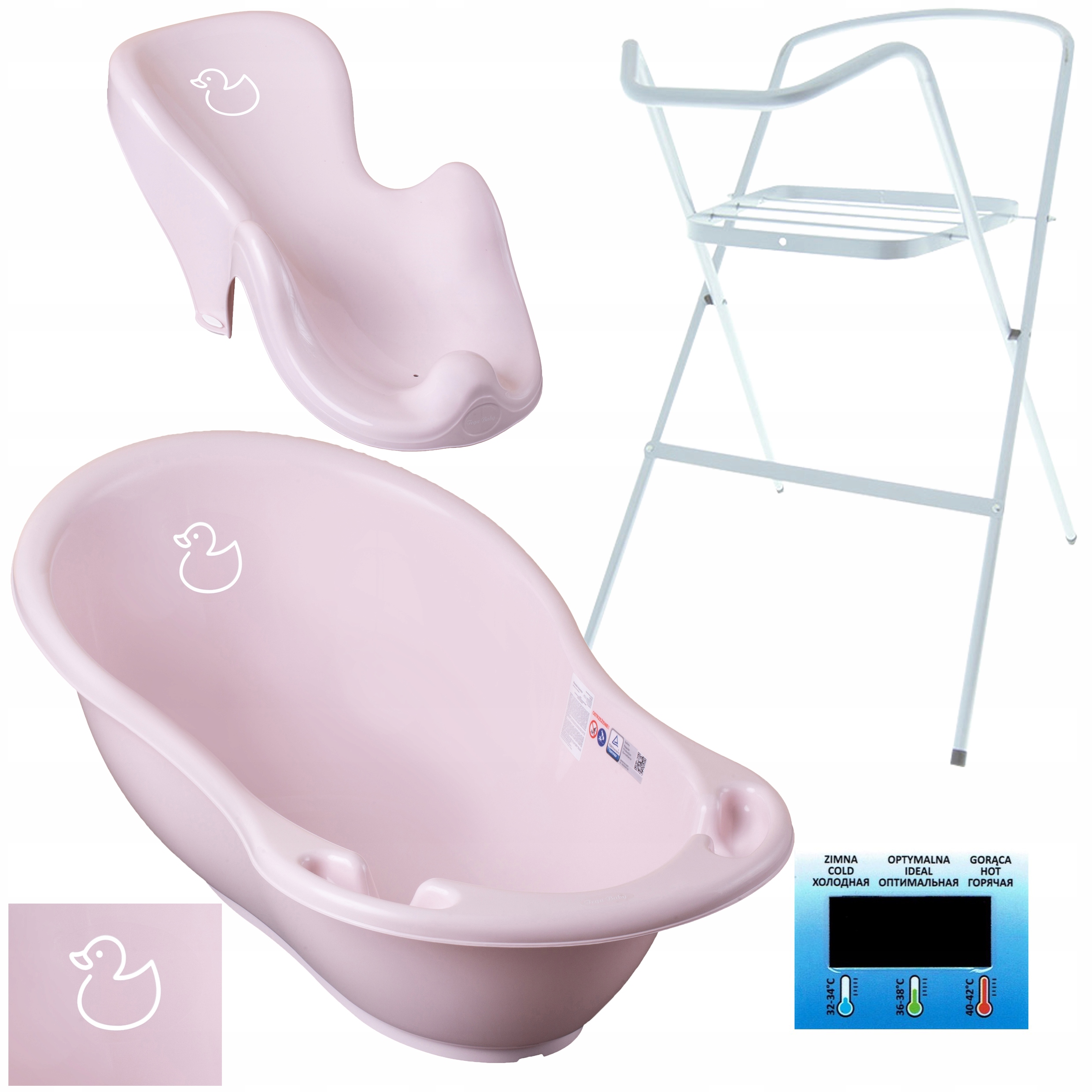 WANNA DLA DZIECKA TEGA BABY "ZESTAW 4w1" WANIENKA TERMOMETR LEŻACZEK STOJAK