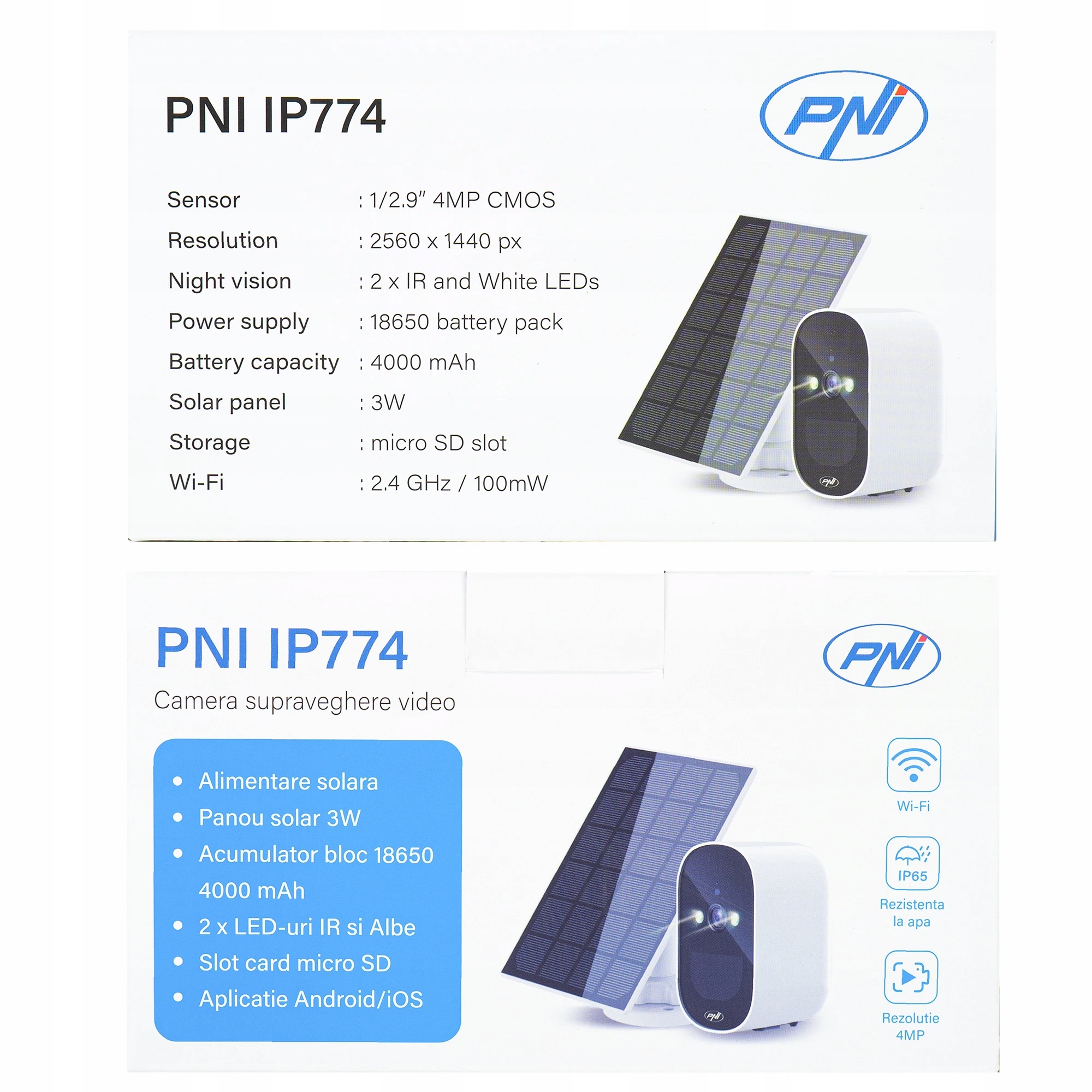 Pni IP774 4MP video monitorovacia kamera, 3W solárny panel, vstavaná 4000mA