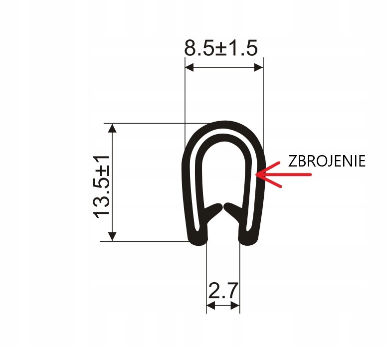 Uszczelka zbrojona krawędziowa 13.5x8.5x2.7 czarna Kod producenta 340-09-001