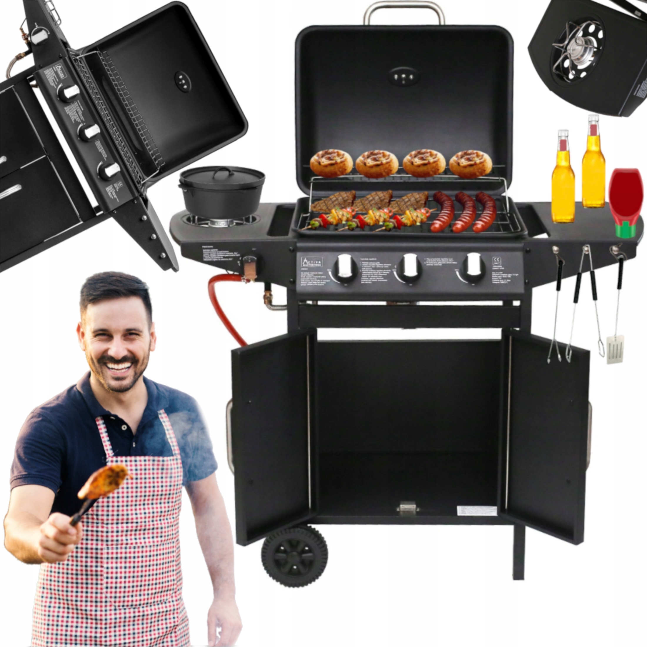 Grill Gazowy Ogrodowy Emaliowany Ruszt 3+1
