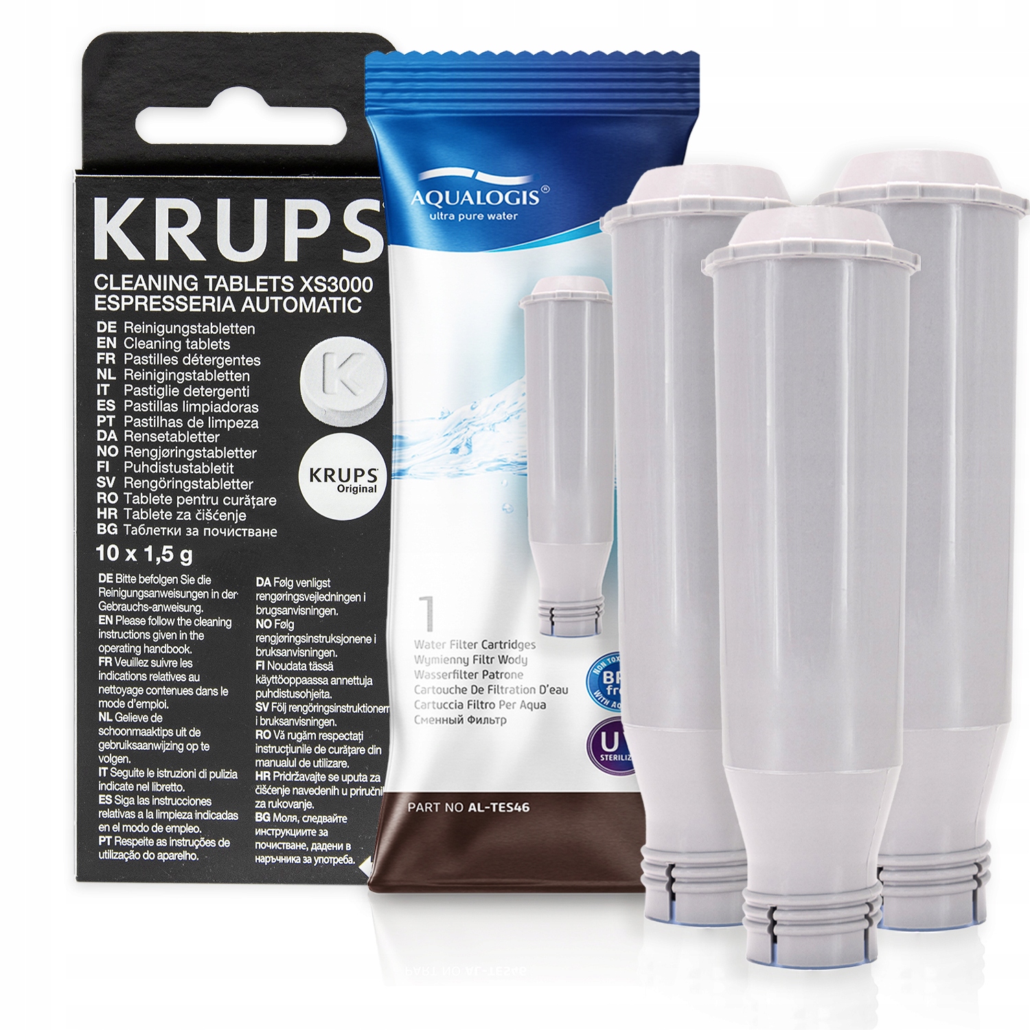 3x AL-TES46 Filtr do kávovaru Krups Odmašťovací tablety XS3000 x10