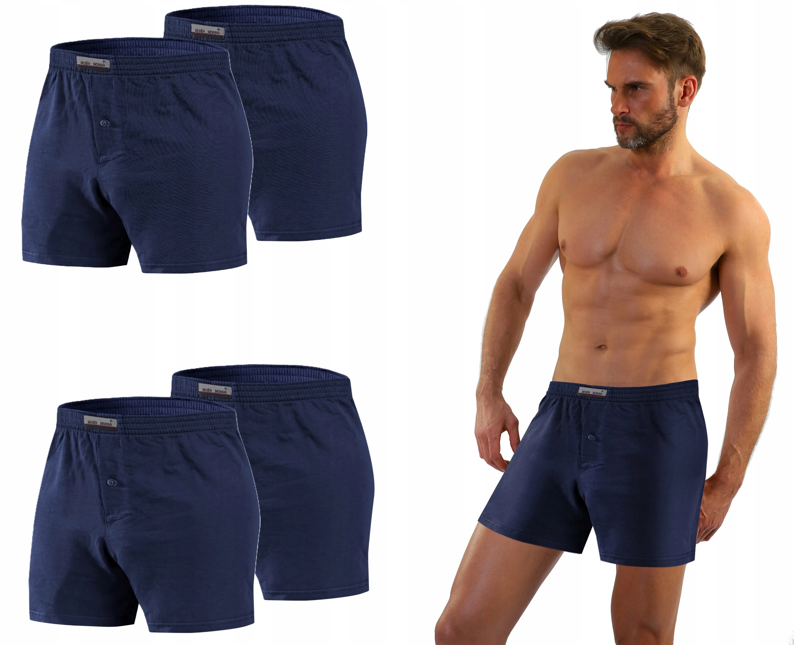 Sesto Senso 4-PAK pánské boxerky BM01 volné bavlněné hladké modré L