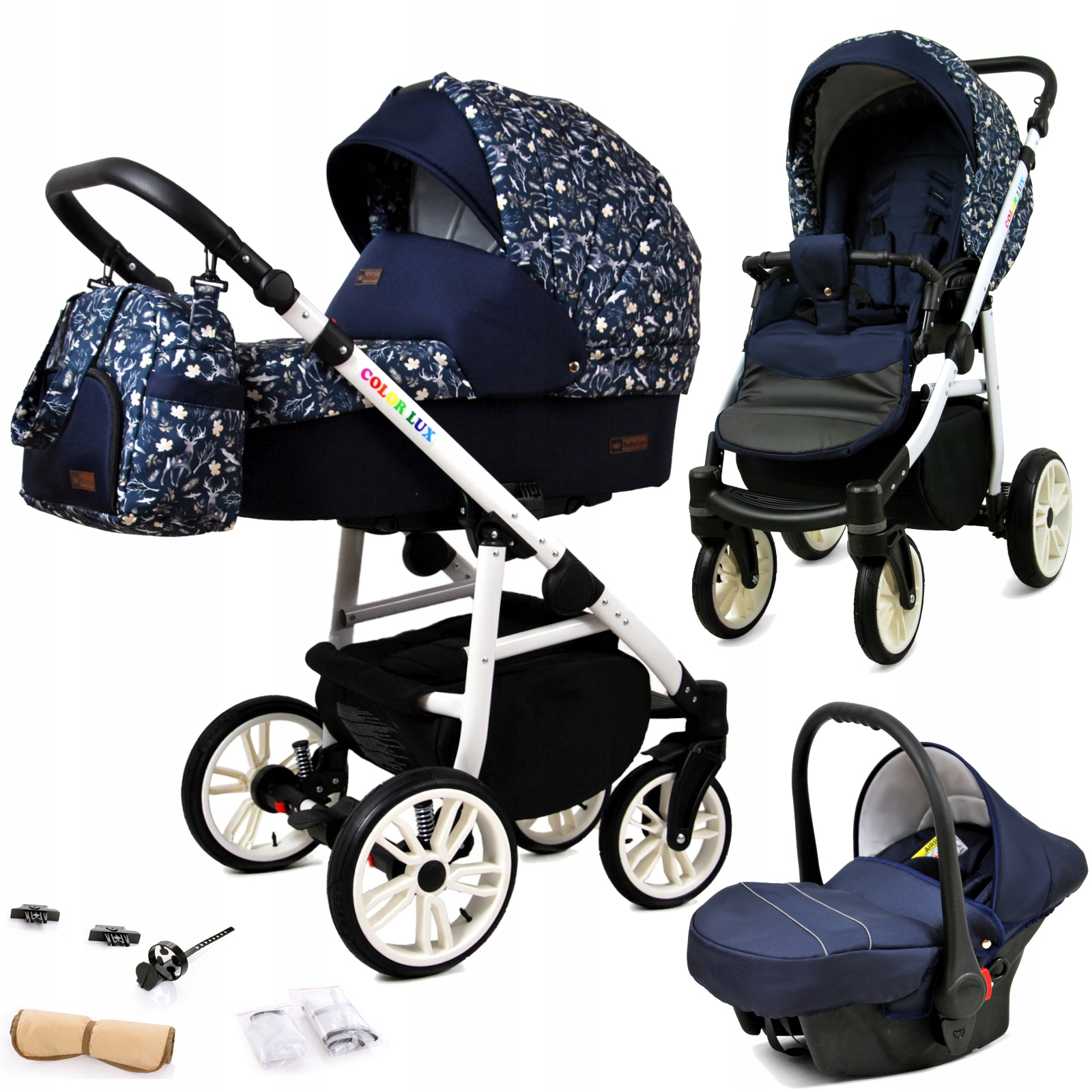 Wózek dziecięcy 3w1 BabyLux Colorlux spacerówka gondola fotelik samochodowy