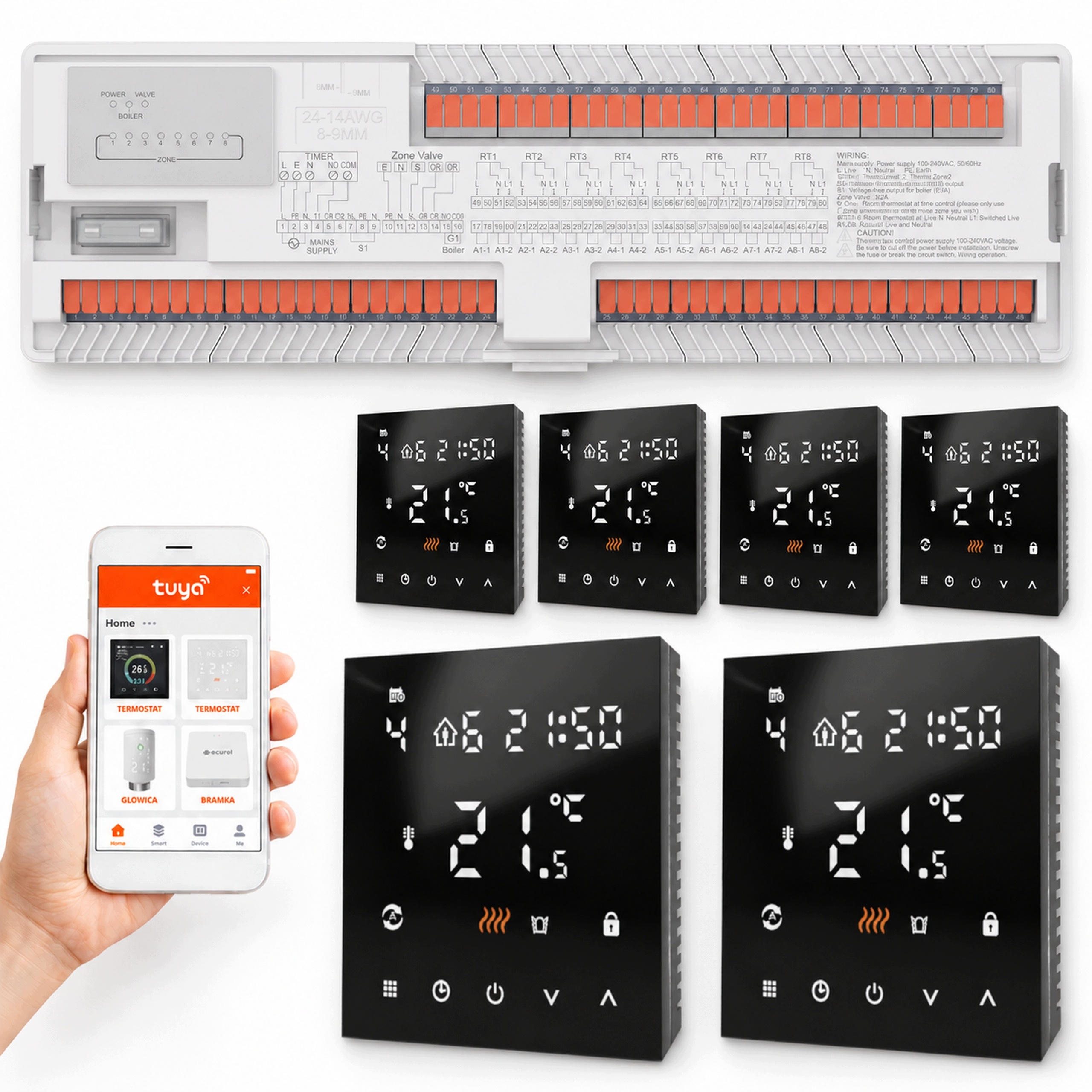 Sterownik WiFi Ogrzewania Podłogowego Listwa 8 Stref 230V Moduł Kocioł Tuya