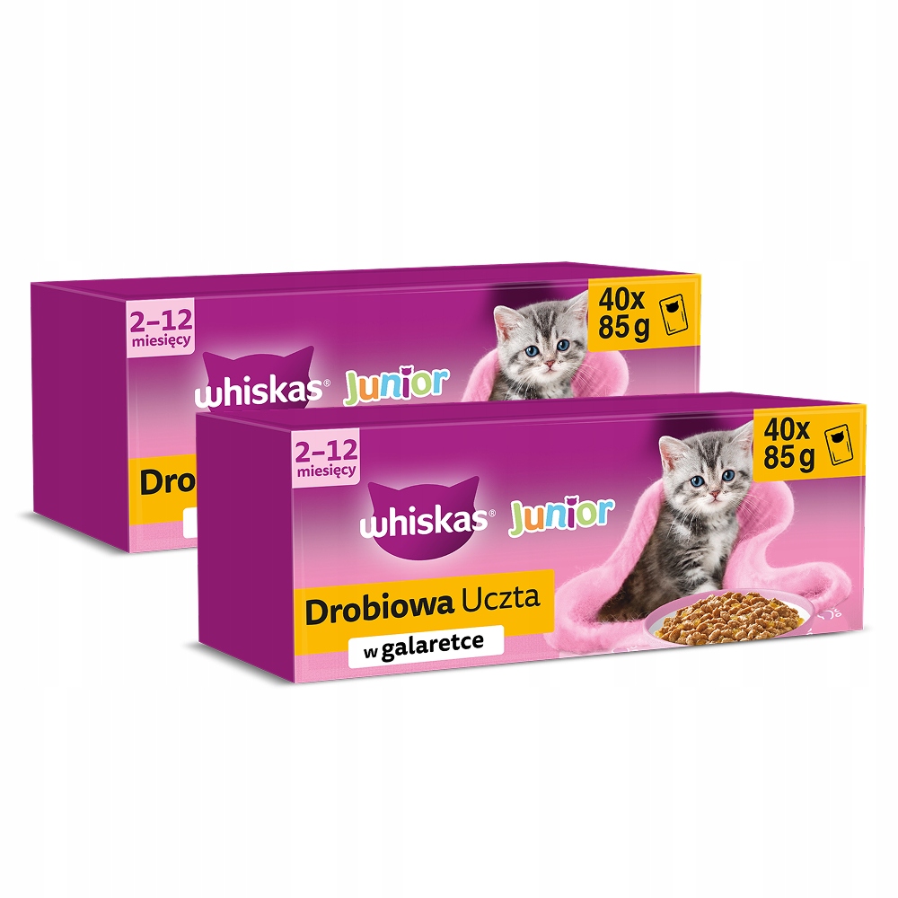 2X Whiskas Junior Drobiowa Uczta W Galaretce Karma Dla Kociąt, 40X85G