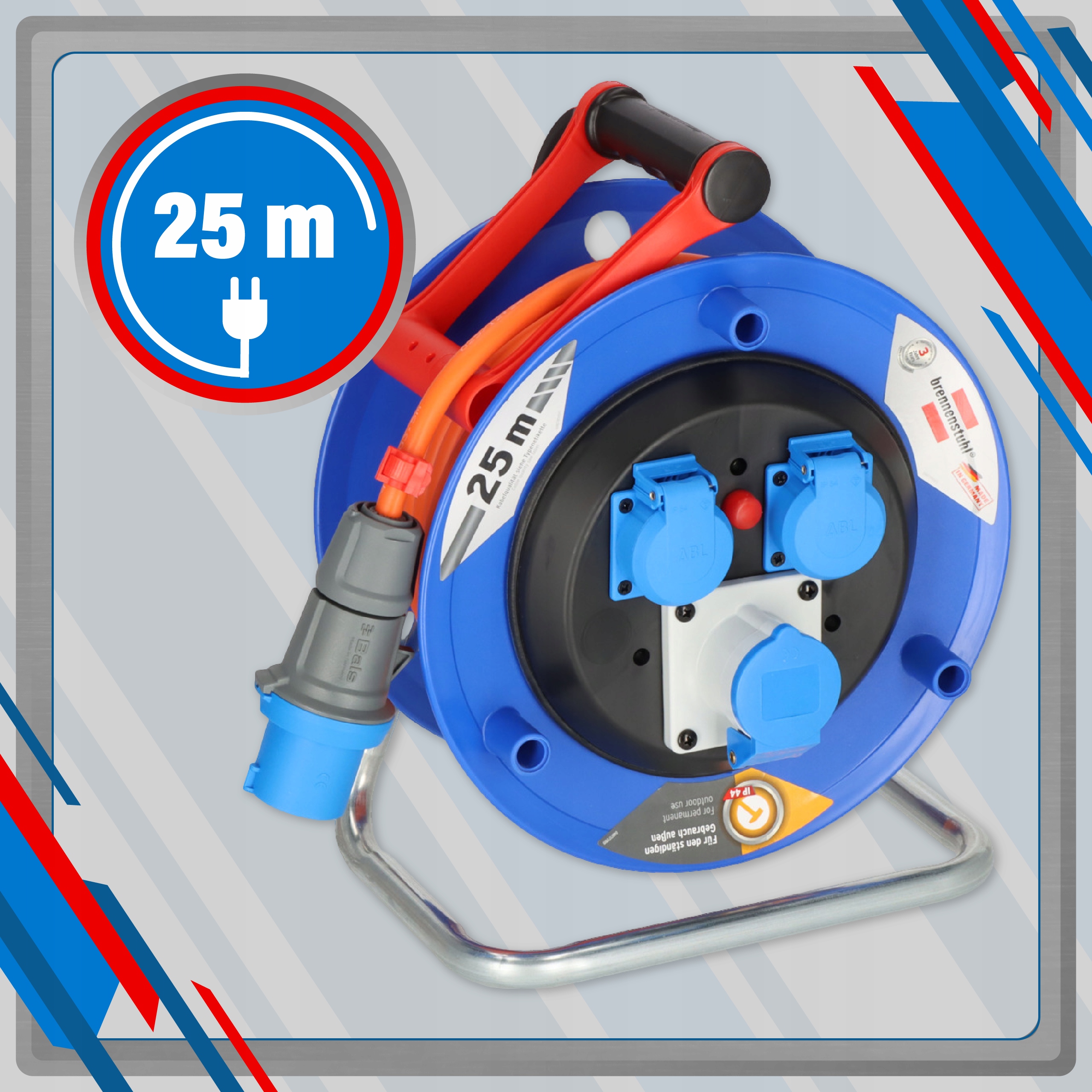 Przedłużacz bębnowy kepingowy CEE 25m 3x2,5 Waga produktu z opakowaniem jednostkowym 6.84 kg