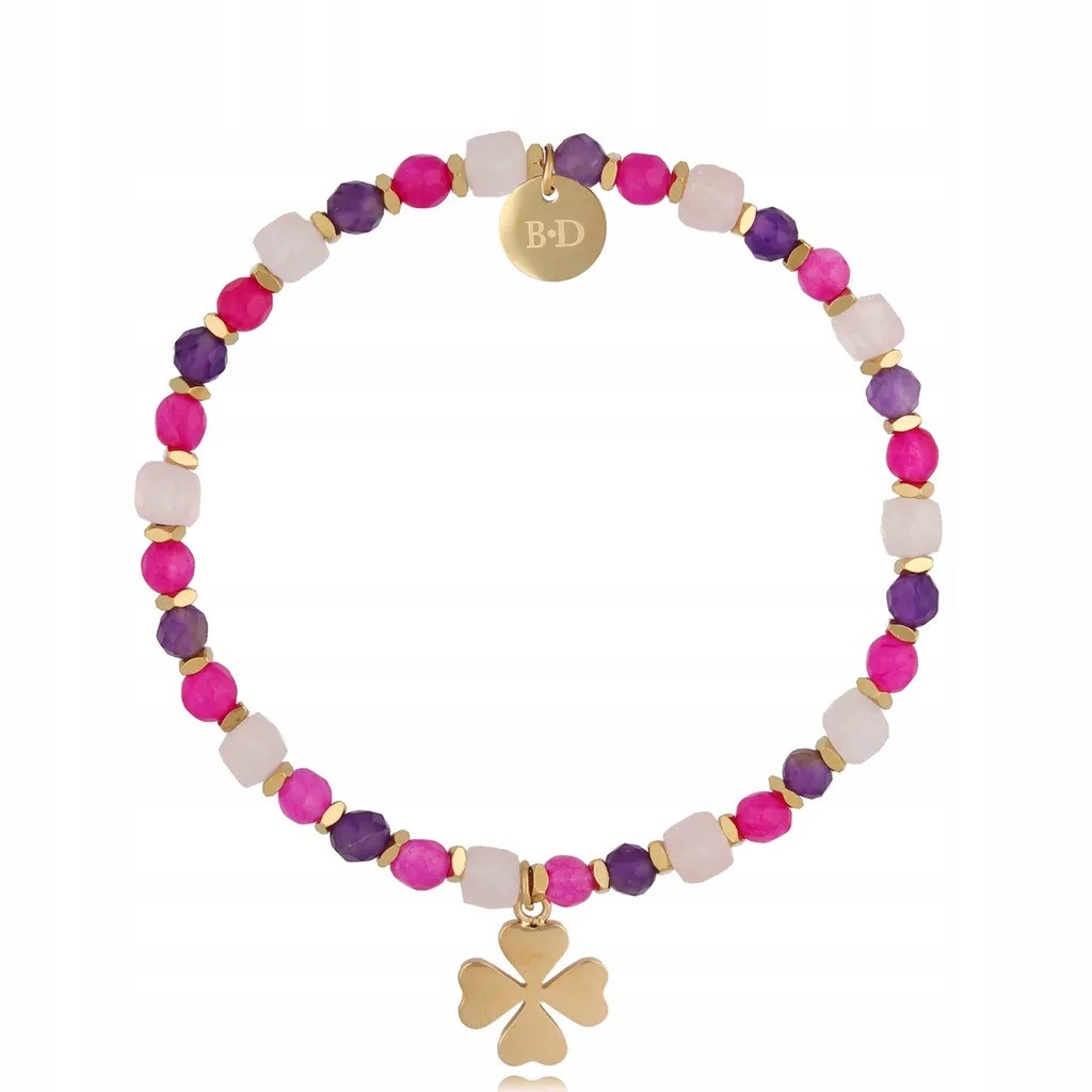 Dámský růžový náramek By Dziubeka ametyst čtyřlístek