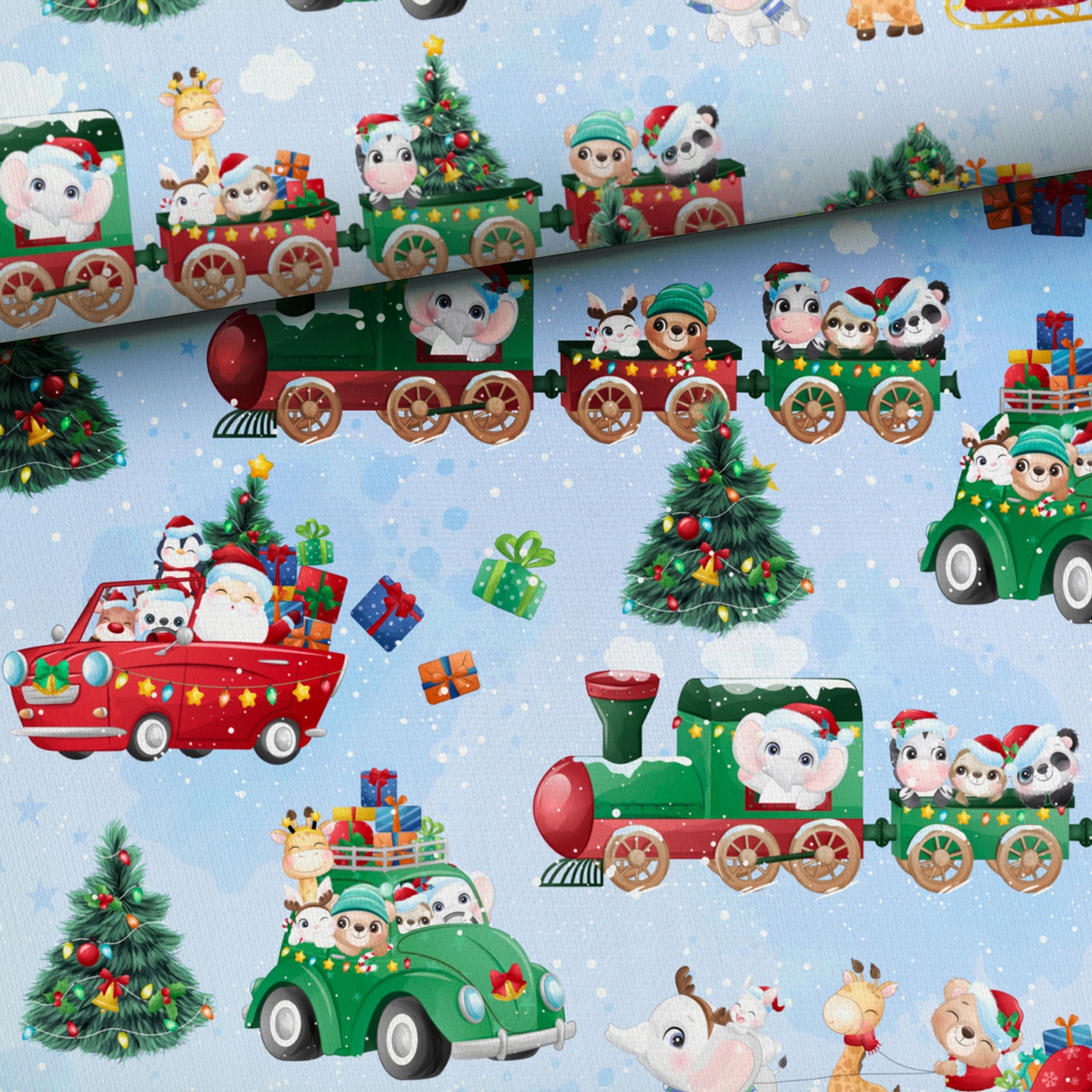 Dresówka pętelka 250g/m2 Xmas Zimowy pociąg