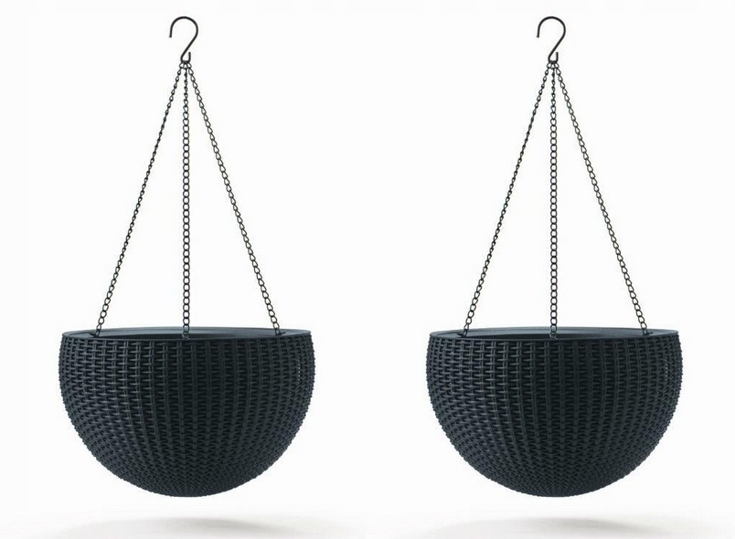 KETER RATTAN HANGING 35CM DONICZKA WISZĄCA GRAFIT DONICA ALA RATAN — zestaw 2 szt.