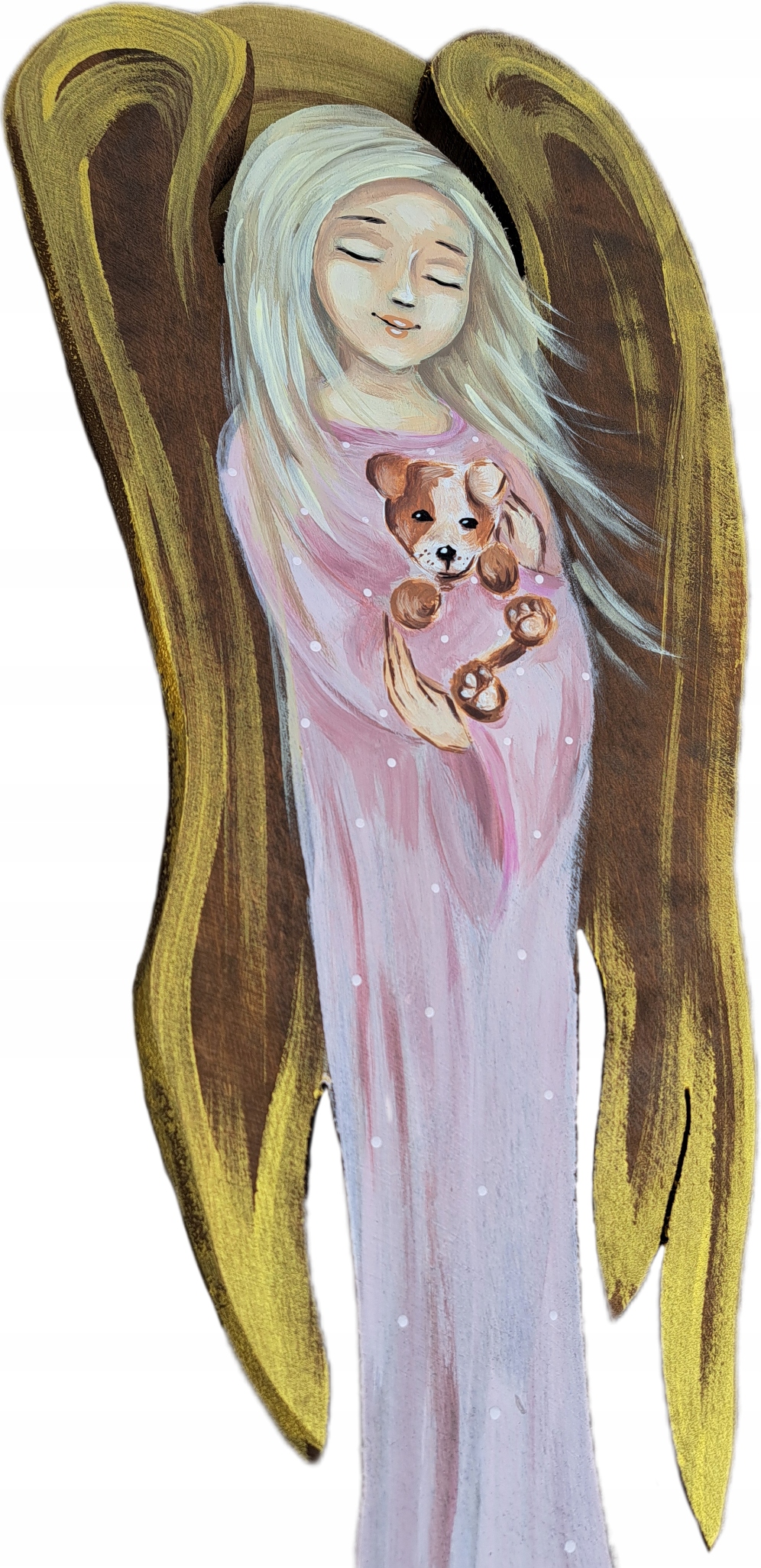 Obraz Dřevěný Velký anděl s pejskem 60 cm