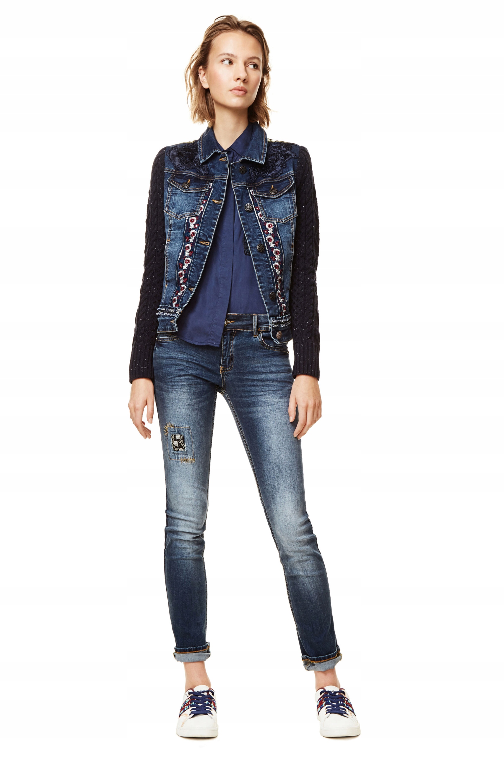 Džíny Úzké Nohavice S Výšivkami, Tmavě Modré, 24 Desigual