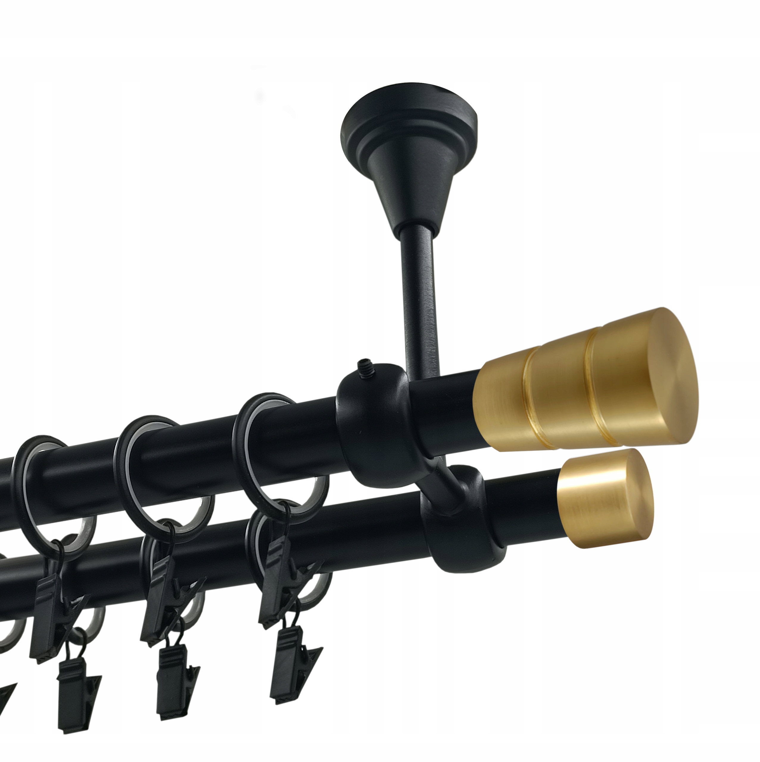 Garnýž dvojitá Kovový Stropní kabel 19+19 Černý Mat 120 cm Válec Basic Gold