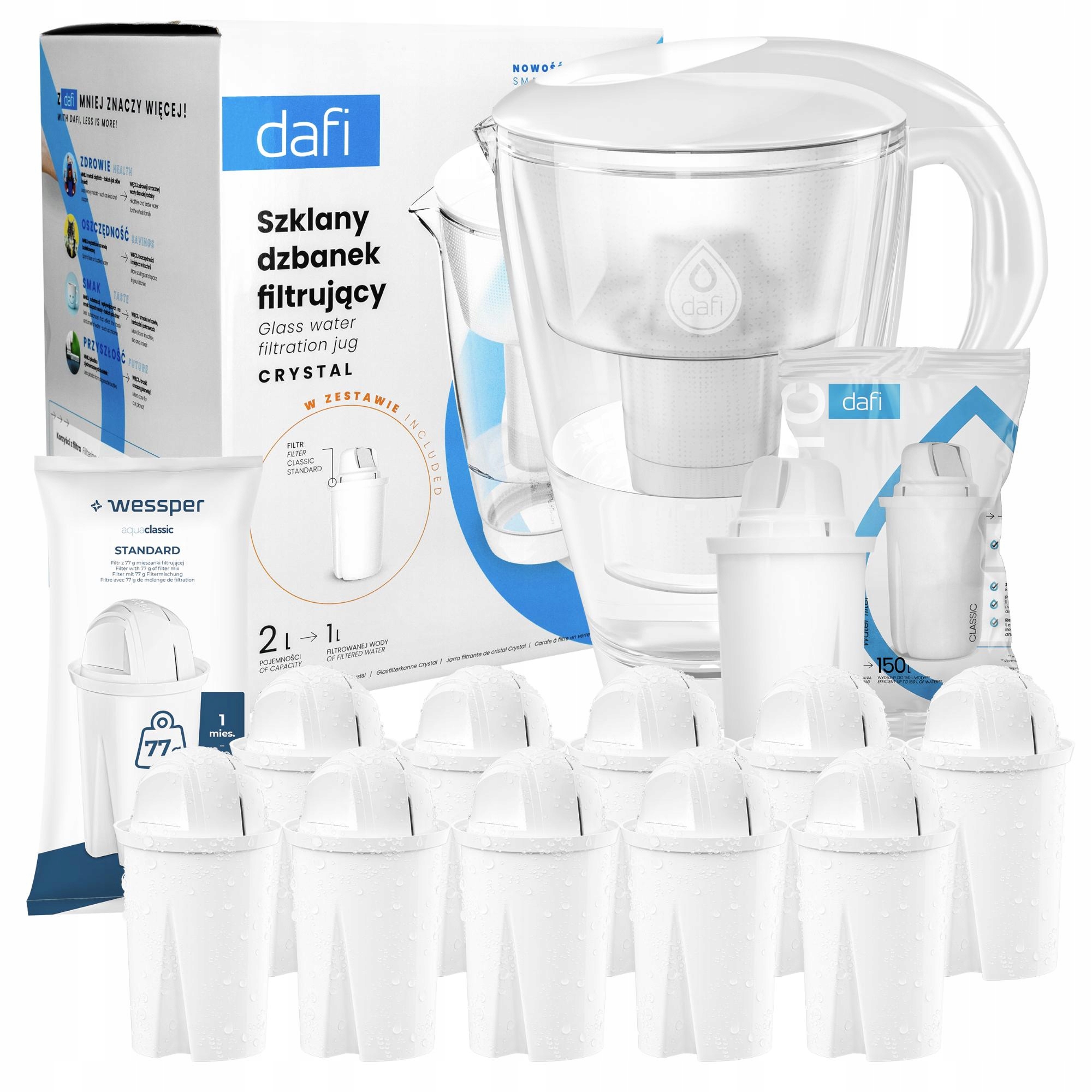 Szklany dzbanek filtrujący Dafi Crystal 2l biały 10x Wessper Zamiennik