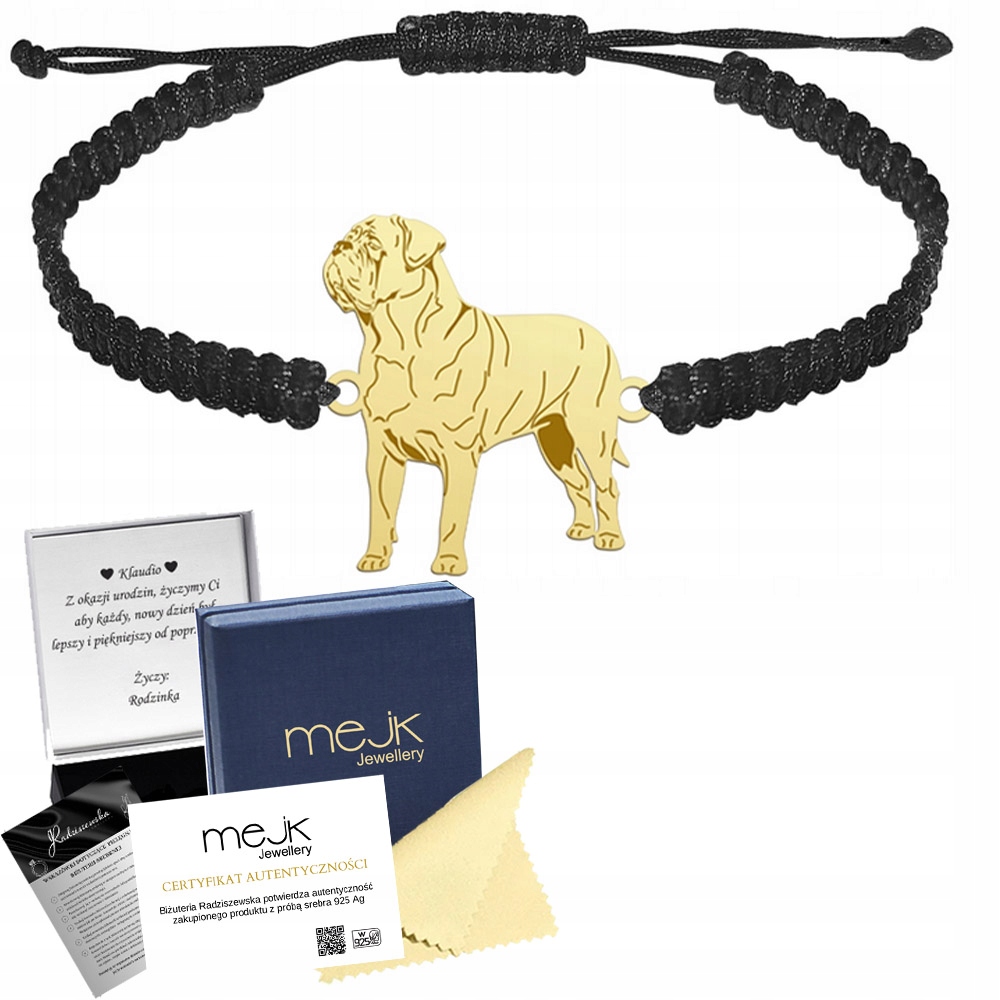 Zlatý náramek z Dog de Bordeaux 925 Makramé Šperky Gravírování Bonus