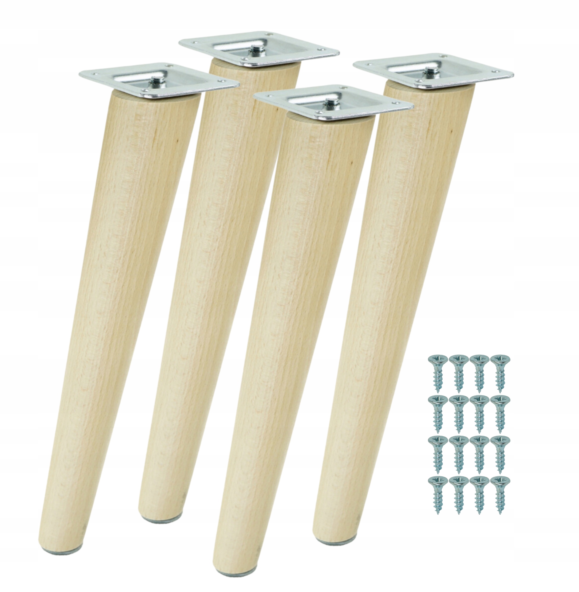 Dřevěné nohy 30 cm, nohy šikmé, buk lak, sada s plechem a vruty