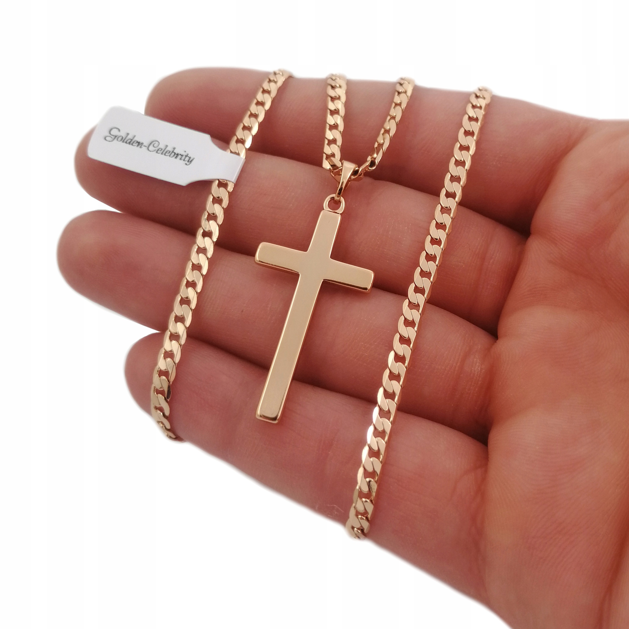 MĘSKI ZŁOTY ŁAŃCUSZEK PANCERKA + KRZYŻYK PREZENT NA 18 20 30 40 50 URODZINY Stan opakowania oryginalne