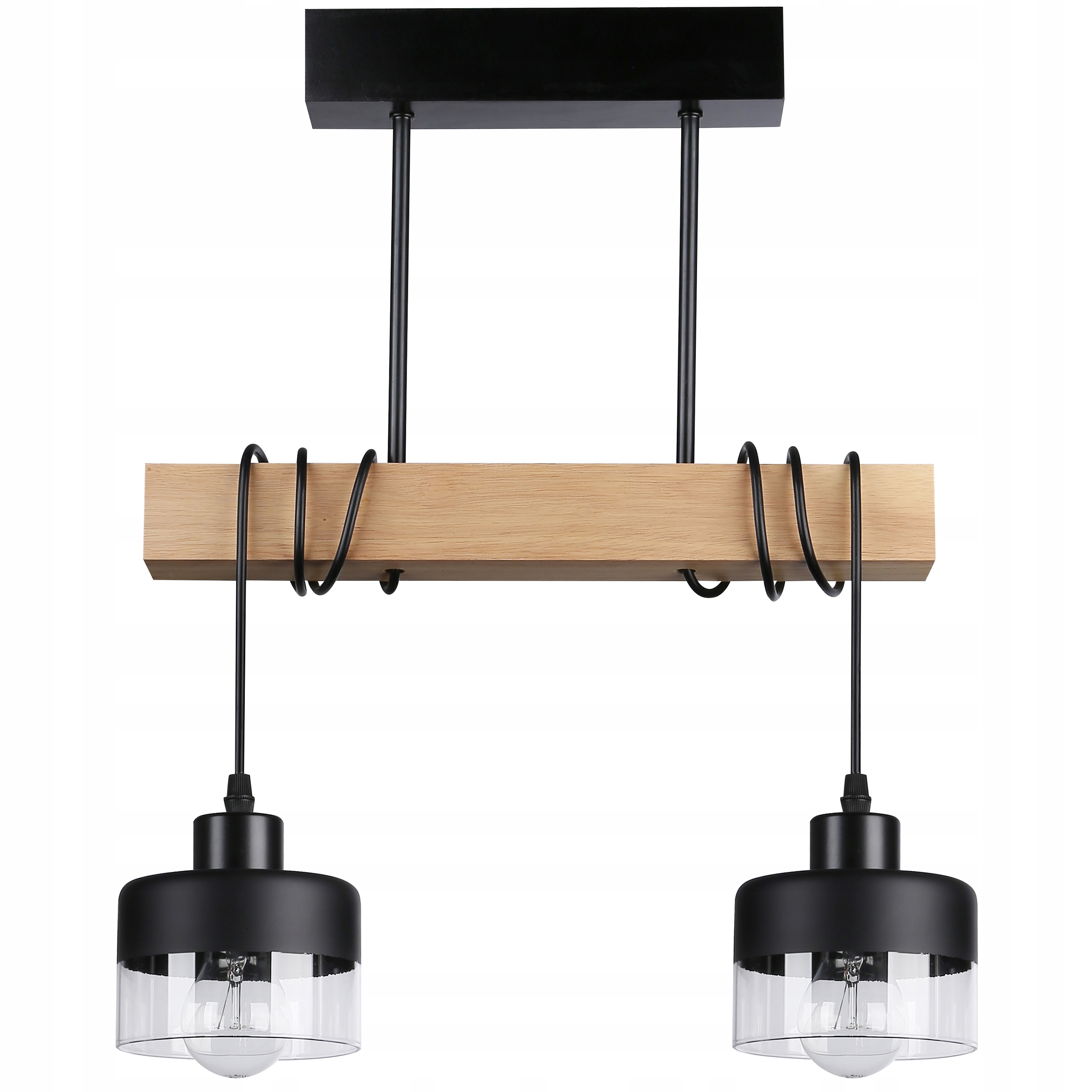 Lampa sufitowa wisząca żyrandol Led 2x E27 oprawa Loft Drewno szklana