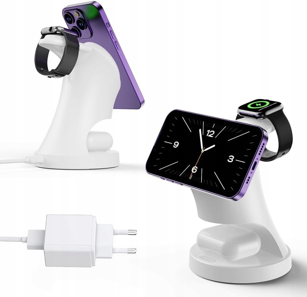 SHORT VERSION: 3W1 ŁADOWARKA BEZPRZEWODOWA DO IPHONE WATCH AIRPODS BIAŁA — miniatura 2