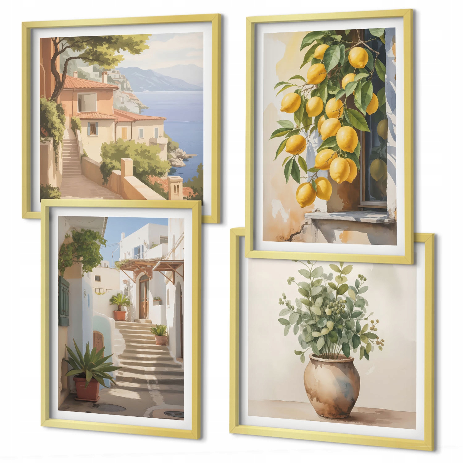 Elegantní domácí galerie obrazů Rostliny květináče citronu ulička Zlatý rám