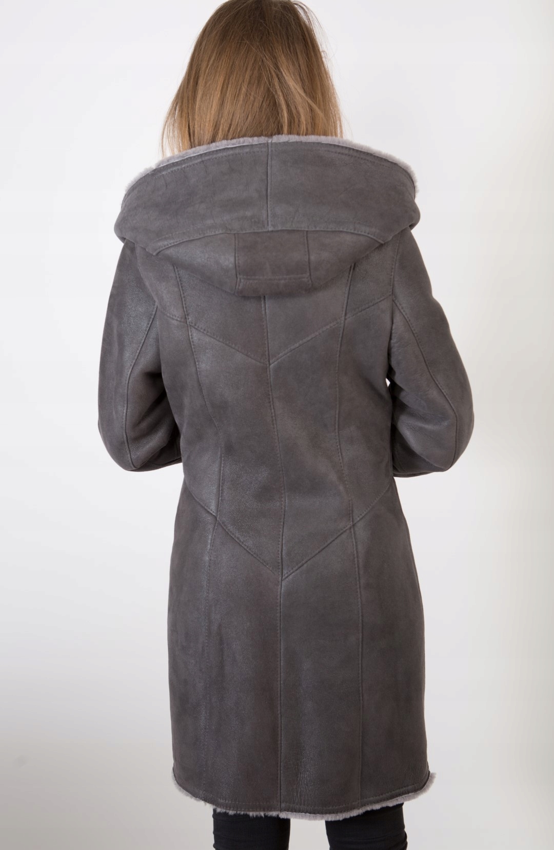 Szary KOŻUCH DAMSKI na guziki KD-29 L 40 Rozmiar L