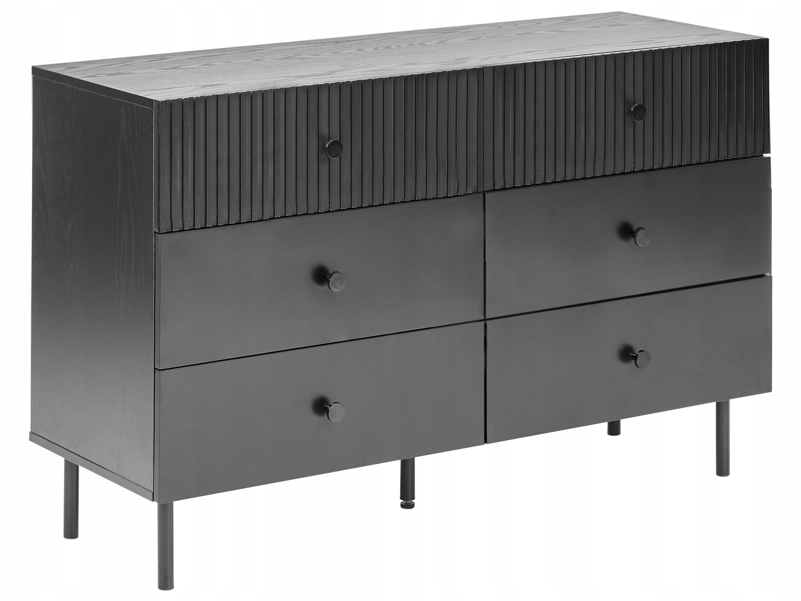 Komoda z 6 szufladami Mdf metalowe nogi salon sypialnia czarna