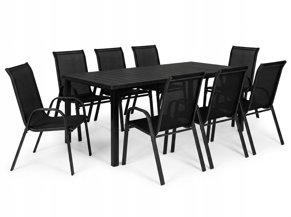 Zestaw ogrodowy stół 180x90 cm 8 krzeseł z siatką Komplet Czarny na Taras