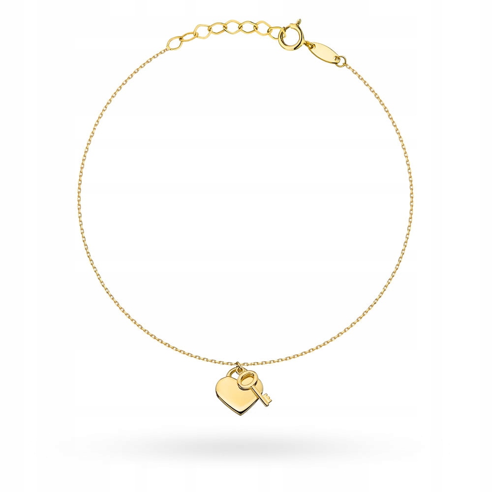 Náramek Zlaté srdce s klíčkem 585 14k 1.05g