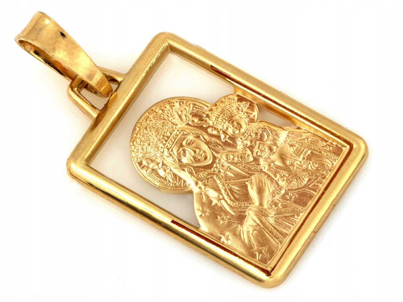 Zlatý medailonek Panna Maria Čenstochovská 585, prolamovaný v obdélníkovém rámu