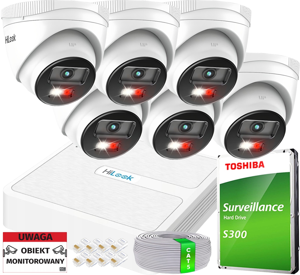 Sada monitorování Ip 6 kamer 4Mpx IPCAM-T4-30DL Hybrid Light PoE Apka Hik