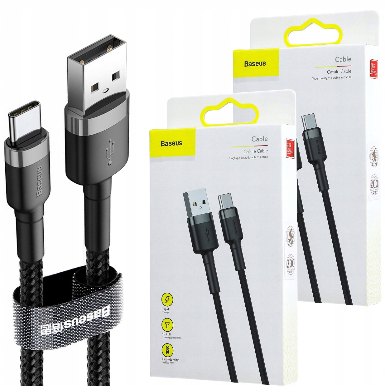 2× кабель Baseus USB - USB Type C 2 м Черный