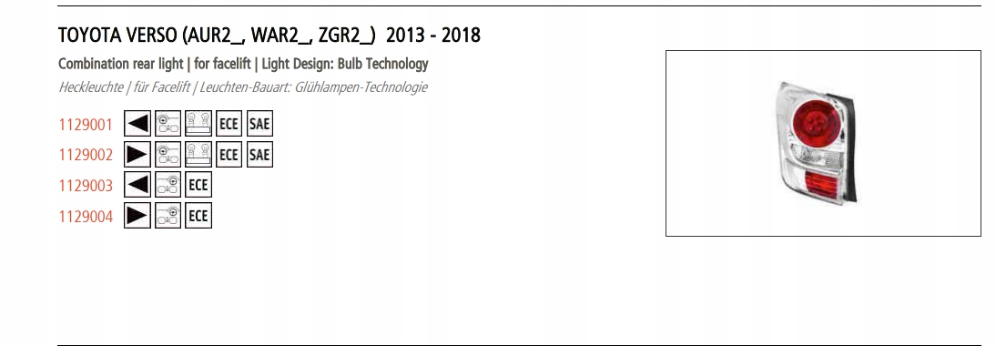 Lampa tył P TOYOTA VERSO Producent części ULO