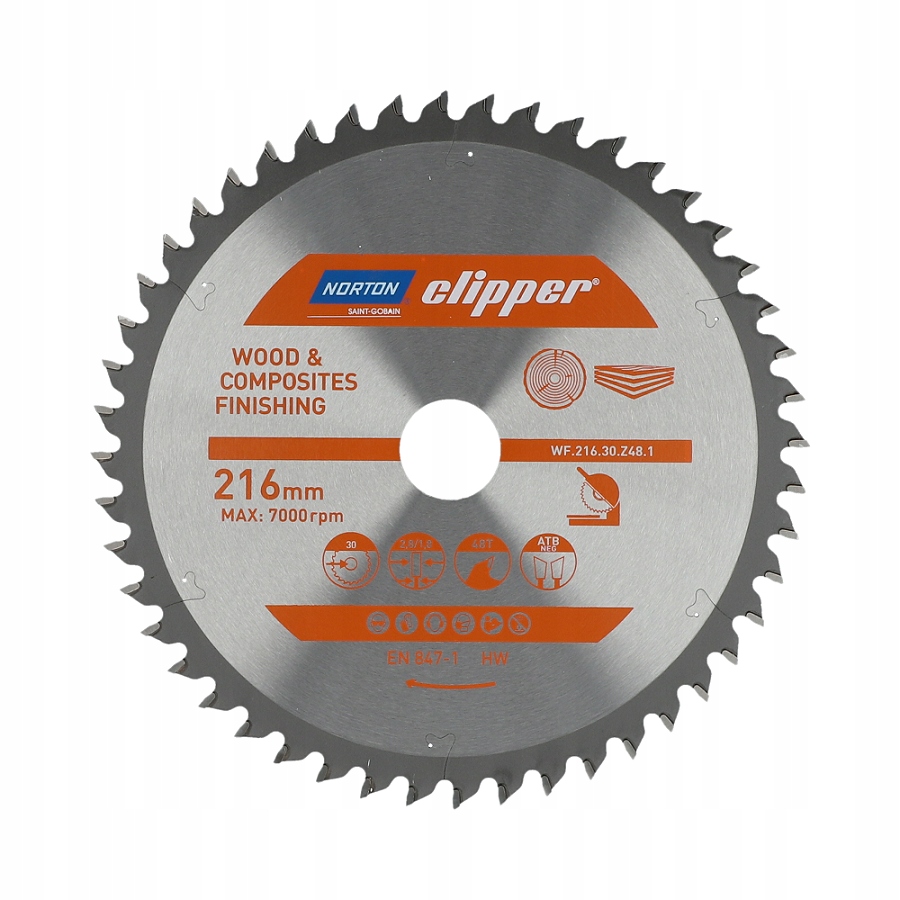 Norton Kotoučová Pila 216 mm x 30 mm x 48 mm Dřevo A Kompozity Atb Neg (2,6/1)