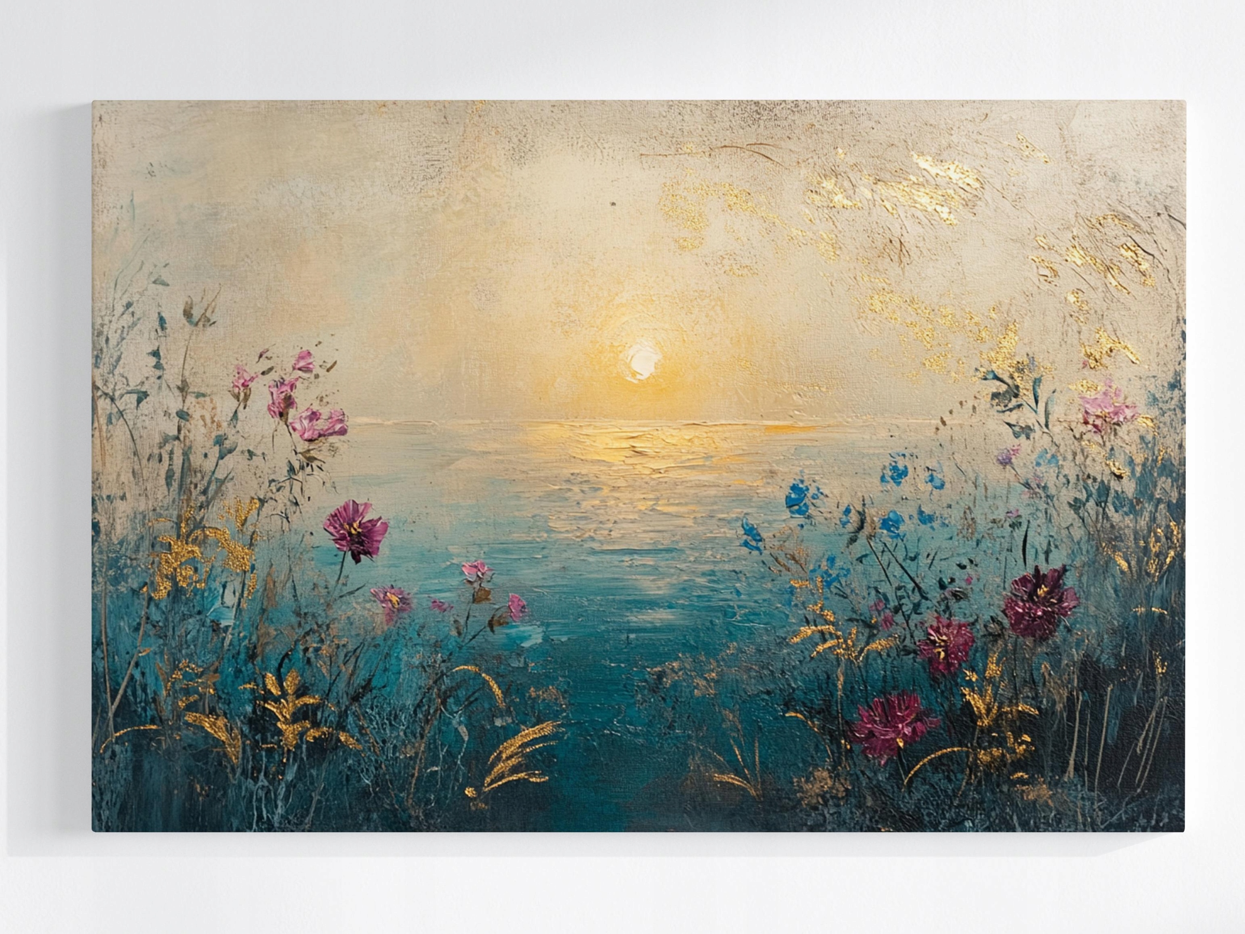 Obraz Na Plátně Canvas Krajina Voda Moře Pobřeží Květiny Slunce 120x80