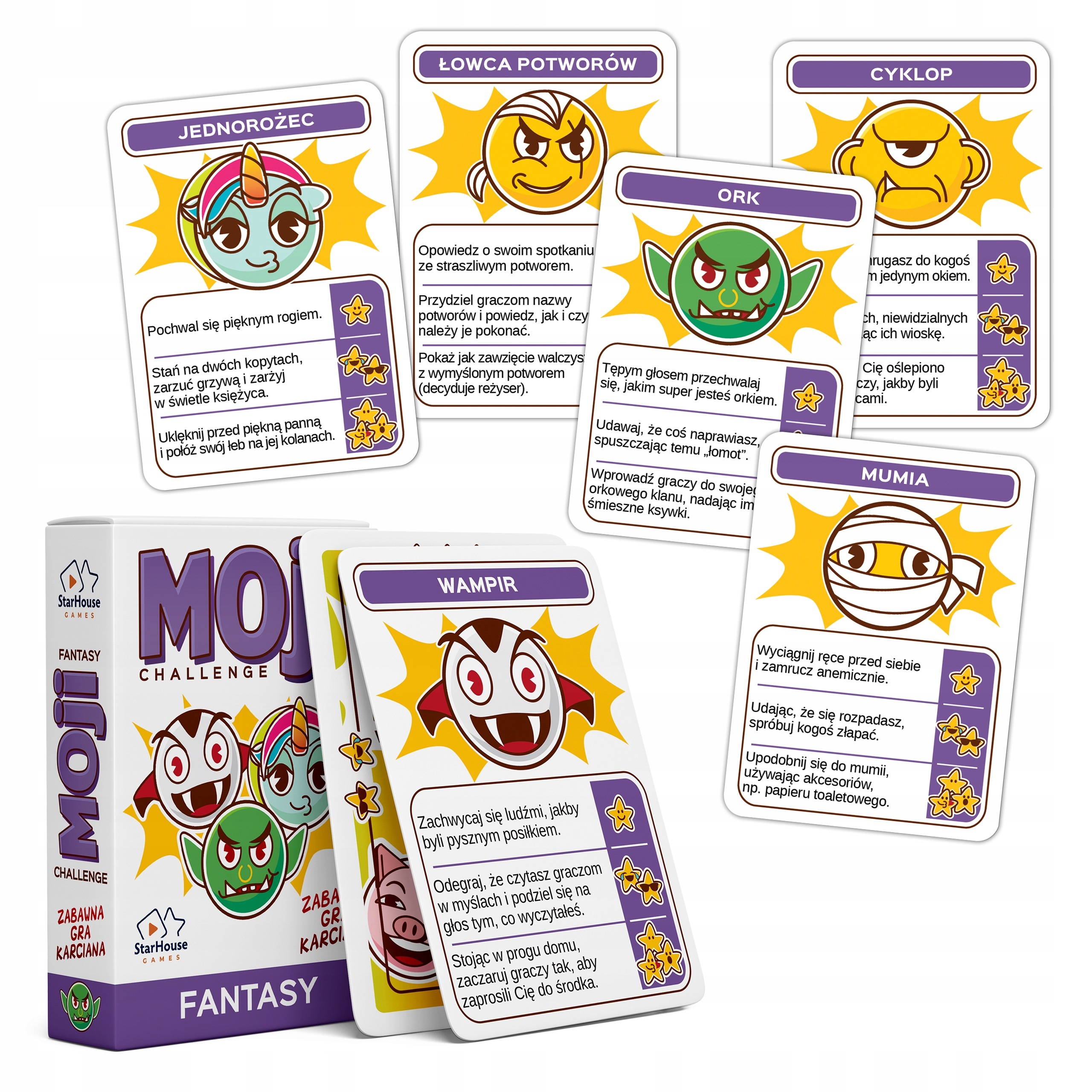 Rodzinna, Imprezowa Gra Planszowa Moji Fantasy, karty do gry dla dzieci