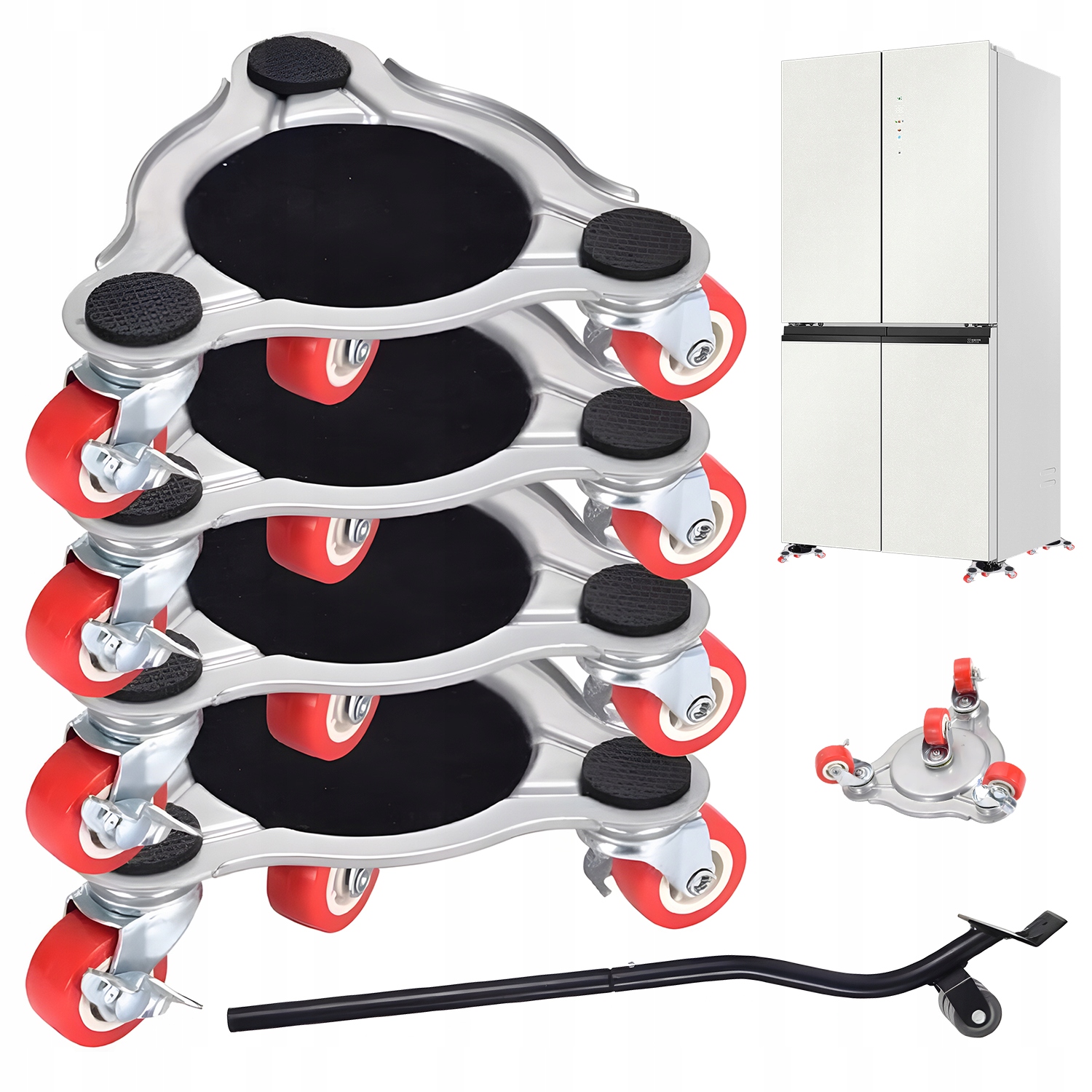 Kolečka Pro Přepravu Posouvání Nábytku Agd Brzdy 150 Kg Guma Rukojeť 62 CM