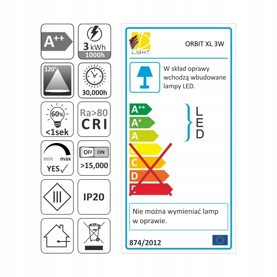 Oprawa meblowa LED ORBIT XL 3W aluminium ciepła Napięcie (V) 12V DC