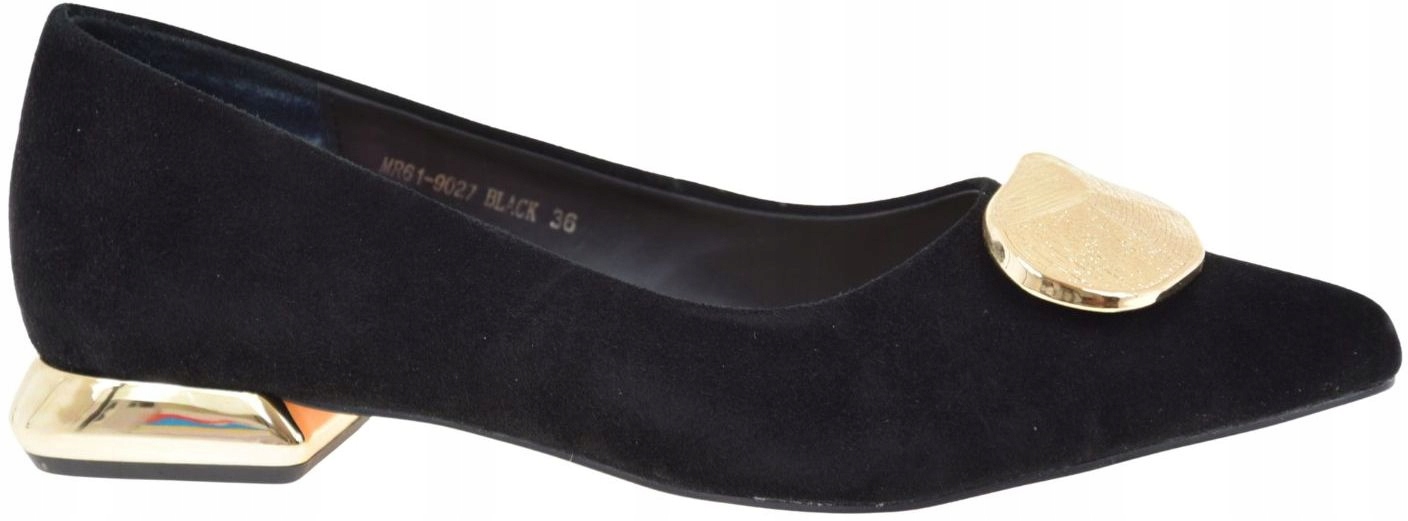 Černé dámské kožené elegantní baleríny s ozdobou Barski MR61-9027 VEL.38