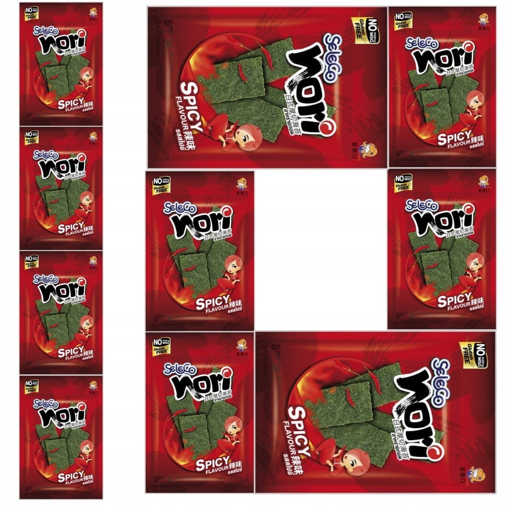 10 x Křupavé řasy Snacki z řas Nori Pikantní Spicy Hot Ostré 36 g