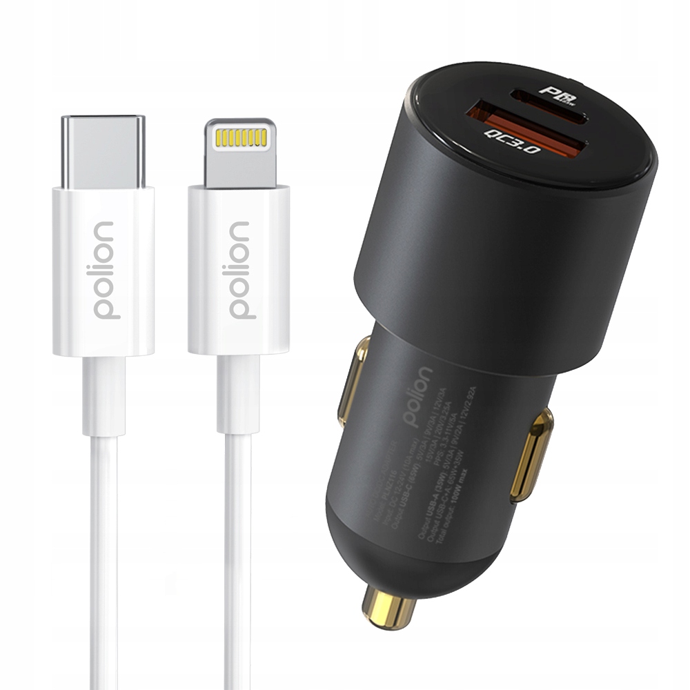 Mocna ładowarka samochodowa Polion Usb-a Usb-c 100W QC3.0 Pd 3A