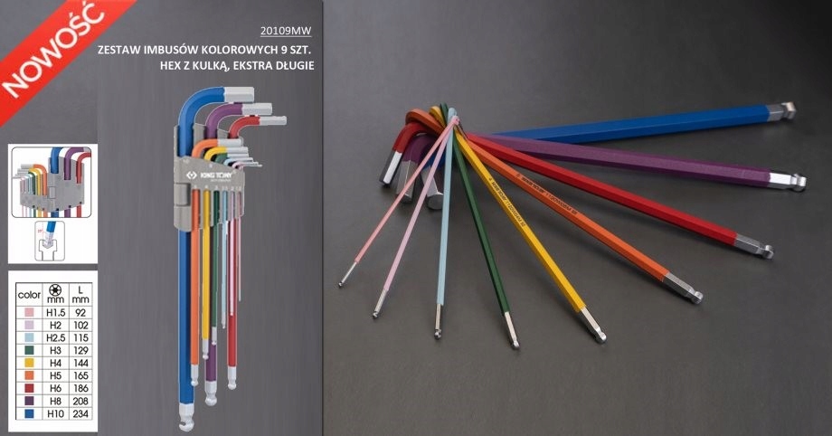ZESTAW IMBUSÓW KOLOROWYCH HEX Z KULKĄ DŁ.1,5-10